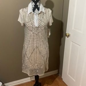 Unique dress with nude and silver very pretty NWT sz small